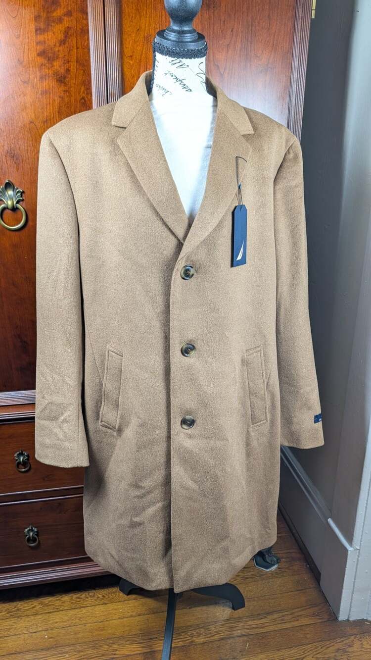 Nautica Men's Camel Wool Trench Coat 42R